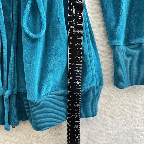 Y2K Early 2000s City Hearts Turquoise Blue Velour Full Zip Track Jacket S Small - Picture 8 of 9